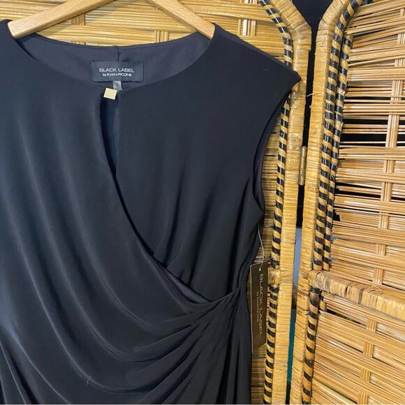 Evan Picone Black Sheath knee length faux wrap dress NWT size 6 - Picture 3 of 12